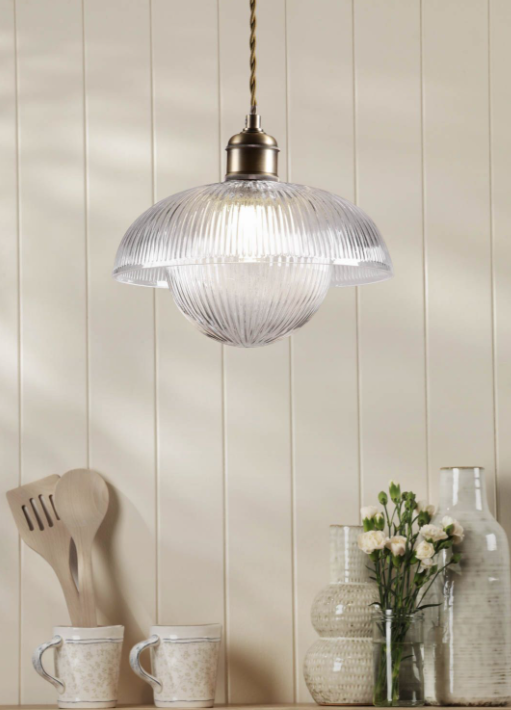 Billham Pendant Matt Antique Brass and Ribbed Glass