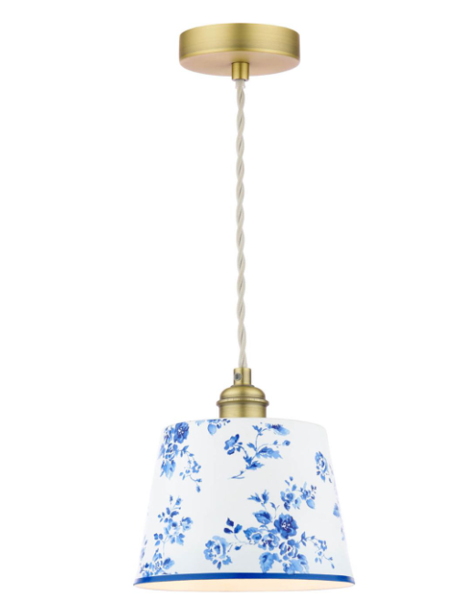 China Rose Pendant Matt Blue and Matt Antique Brass