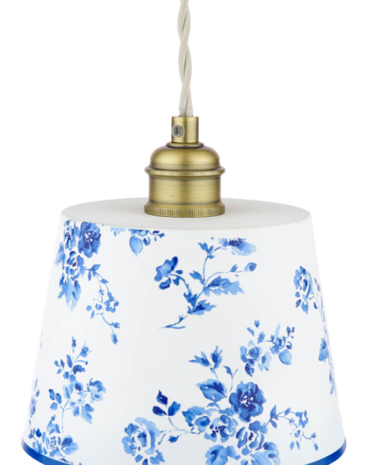 China Rose Pendant Matt Blue and Matt Antique Brass