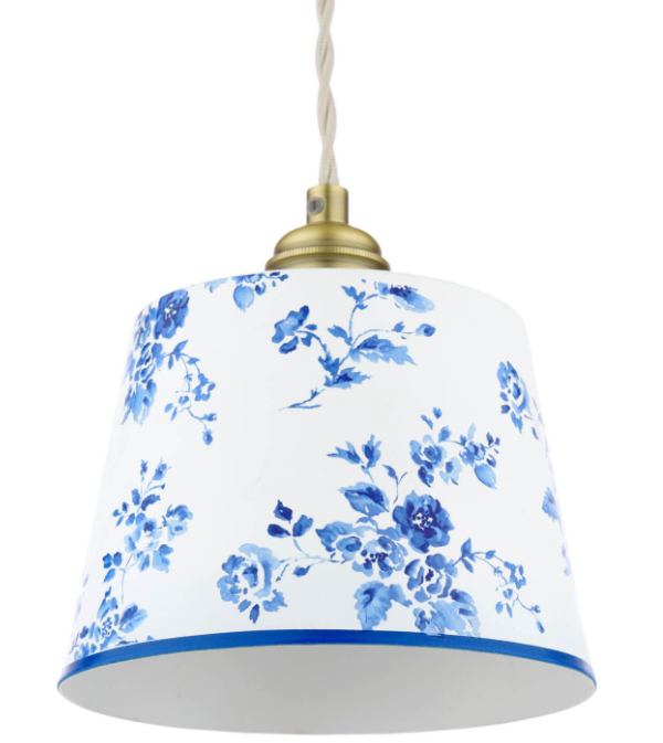 China Rose Pendant Matt Blue and Matt Antique Brass