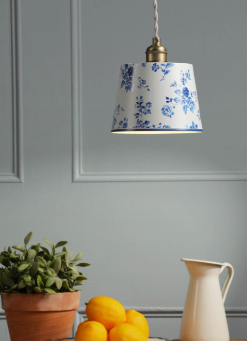 China Rose Pendant Matt Blue and Matt Antique Brass