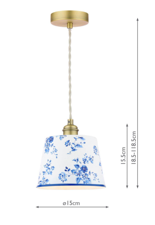 China Rose Pendant Matt Blue and Matt Antique Brass