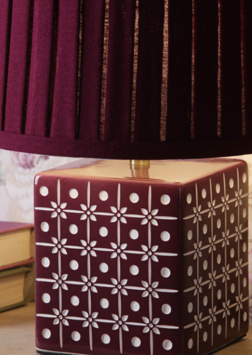 Claudina Table Lamp Purple Ceramic and Antique Brass With Shade
