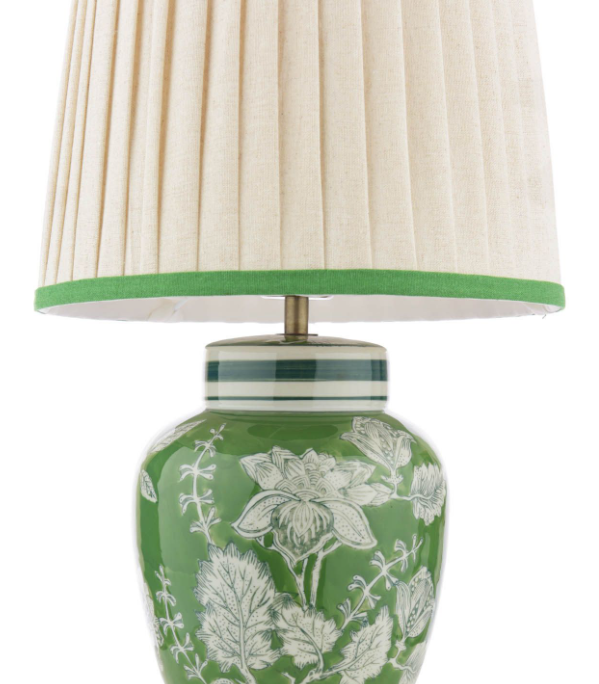 Colwich Table Lamp Green Ceramic and Antique Brass With Shade