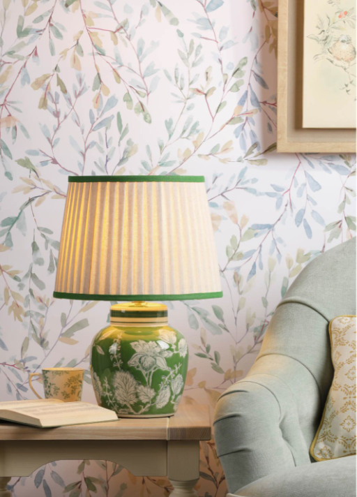Colwich Table Lamp Green Ceramic and Antique Brass With Shade