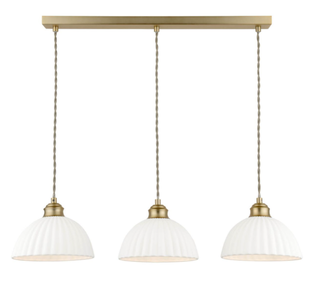 Durford 3 Light Bar Pendant Matt Antique Brass and White Ceramic