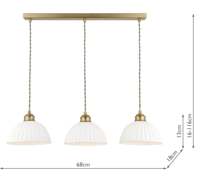 Durford 3 Light Bar Pendant Matt Antique Brass and White Ceramic