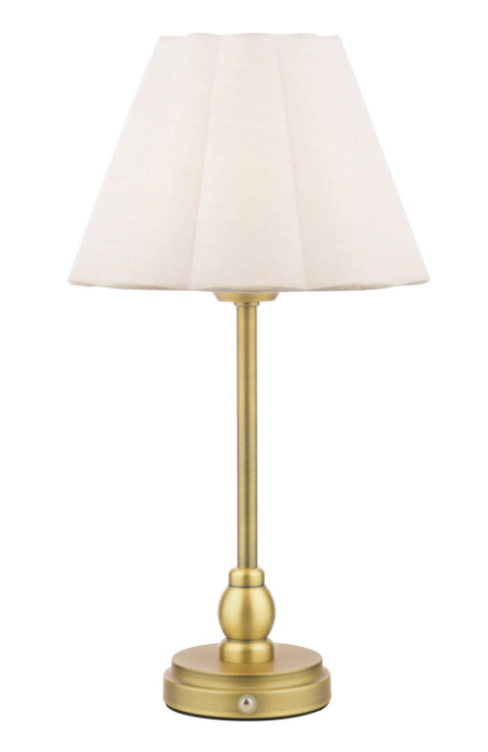 Erin Rechargeable Table Lamp Matt Antique Brass With Shade LED