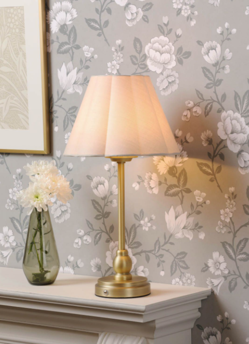 Erin Rechargeable Table Lamp Matt Antique Brass With Shade LED