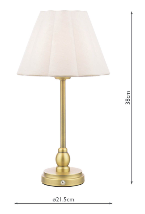 Erin Rechargeable Table Lamp Matt Antique Brass With Shade LED