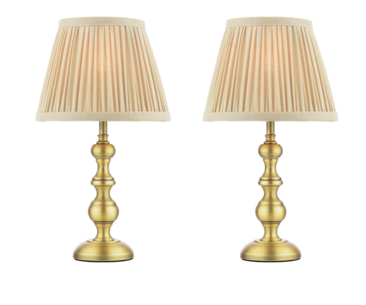 Ezra Twin Pack Table Lamp Matt Antique Brass With Shade