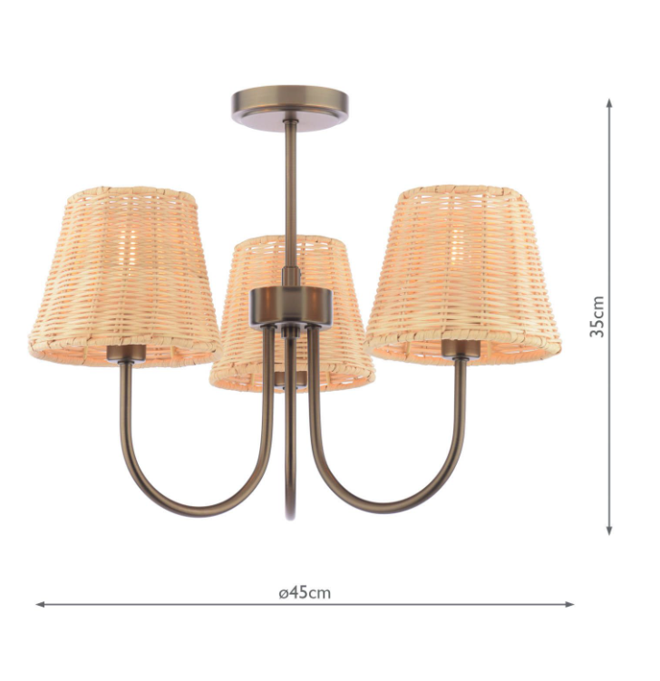 Hasfield 3/5 Light Semi-Flush Satin Bronze With Shade