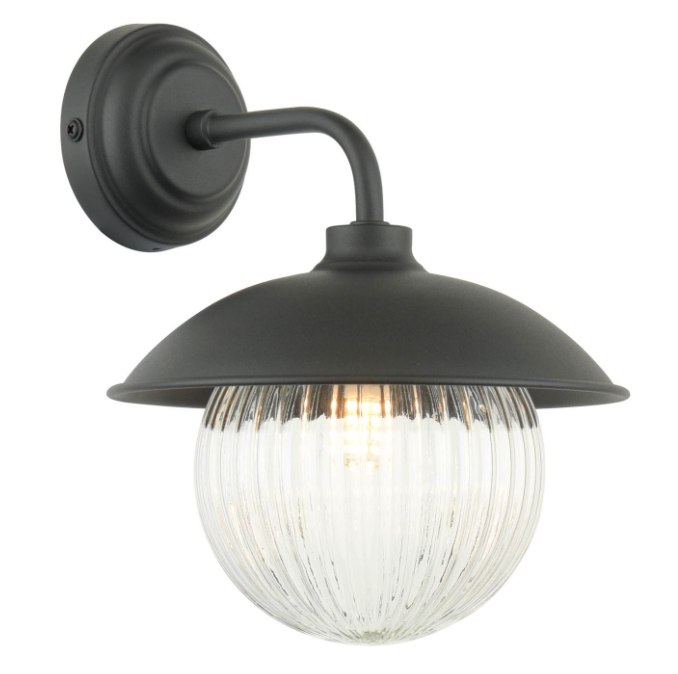 Hatton Outdoor Wall Light Matt Black and Ribbed Glass IP44