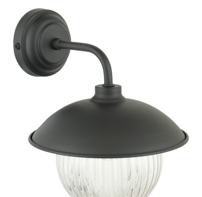 Hatton Outdoor Wall Light Matt Black and Ribbed Glass IP44