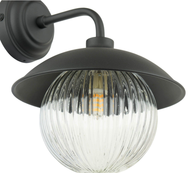 Hatton Outdoor Wall Light Matt Black and Ribbed Glass IP44