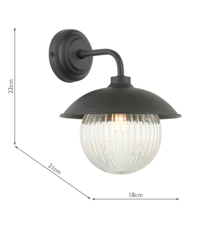 Hatton Outdoor Wall Light Matt Black and Ribbed Glass IP44