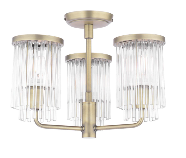 Hilcote 3 Light Semi-Flush Matt Antique Brass and Glass