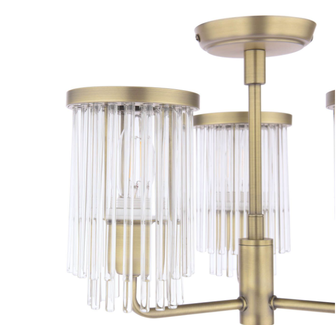 Hilcote 3 Light Semi-Flush Matt Antique Brass and Glass