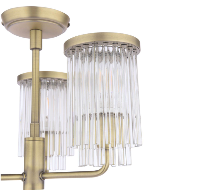 Hilcote 3 Light Semi-Flush Matt Antique Brass and Glass