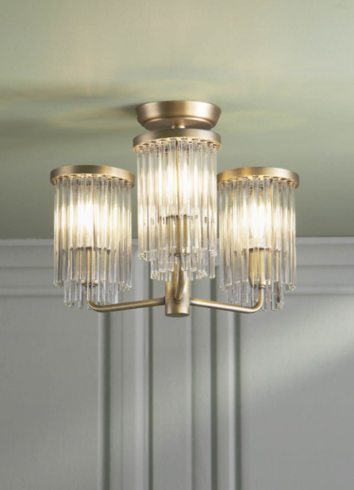 Hilcote 3 Light Semi-Flush Matt Antique Brass and Glass