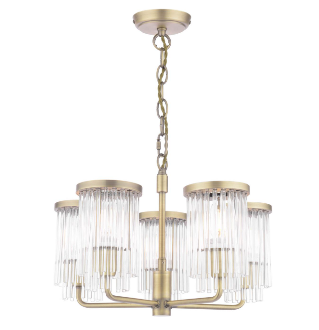 Hilcote 5 Light Armed Pendant Matt Antique Brass and Glass