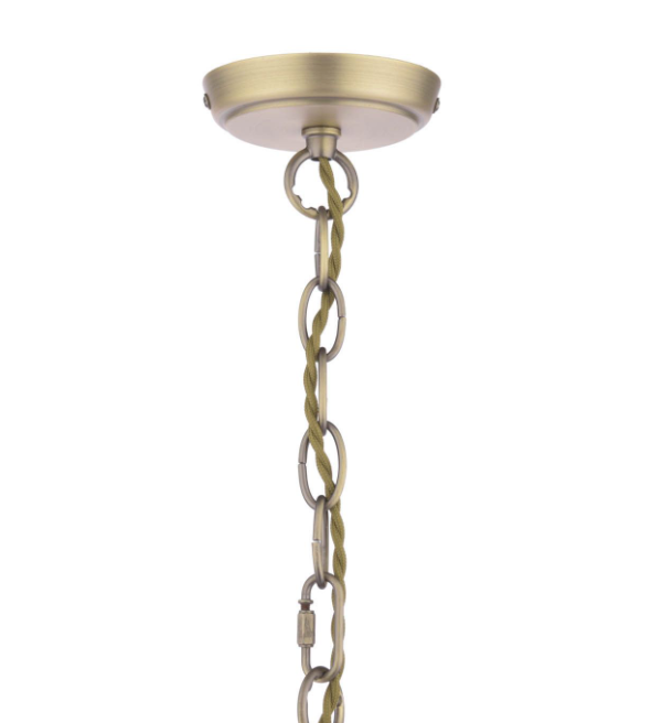 Hilcote 5 Light Armed Pendant Matt Antique Brass and Glass