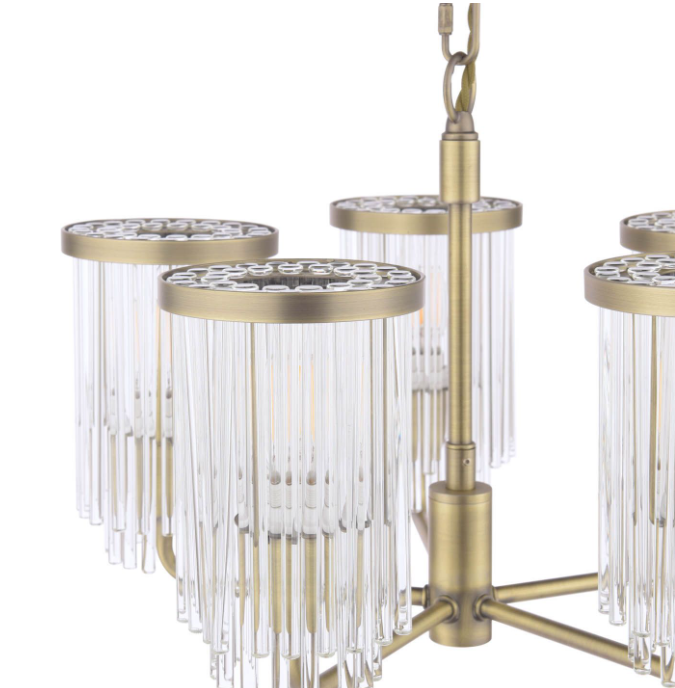 Hilcote 5 Light Armed Pendant Matt Antique Brass and Glass