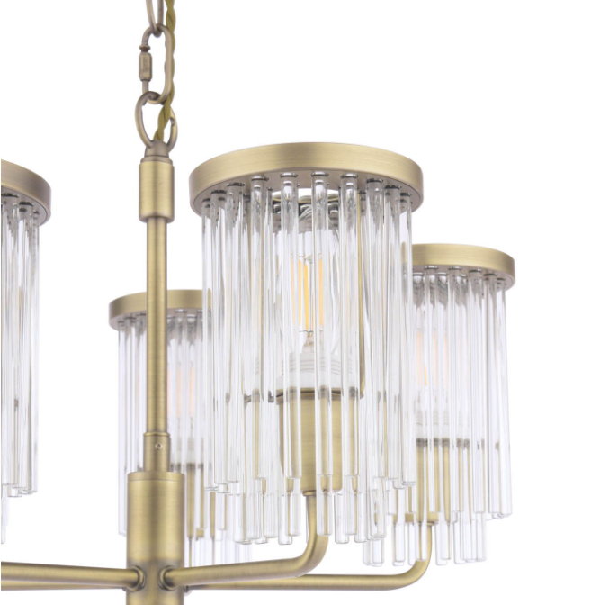 Hilcote 5 Light Armed Pendant Matt Antique Brass and Glass