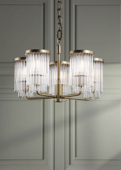 Hilcote 5 Light Armed Pendant Matt Antique Brass and Glass