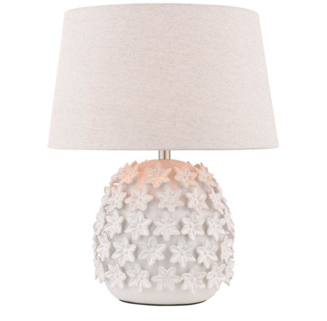 Ingham Table Lamp White Ceramic and Brushed Silver With Shade