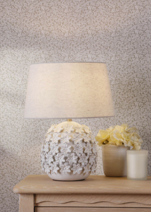 Ingham Table Lamp White Ceramic and Brushed Silver With Shade