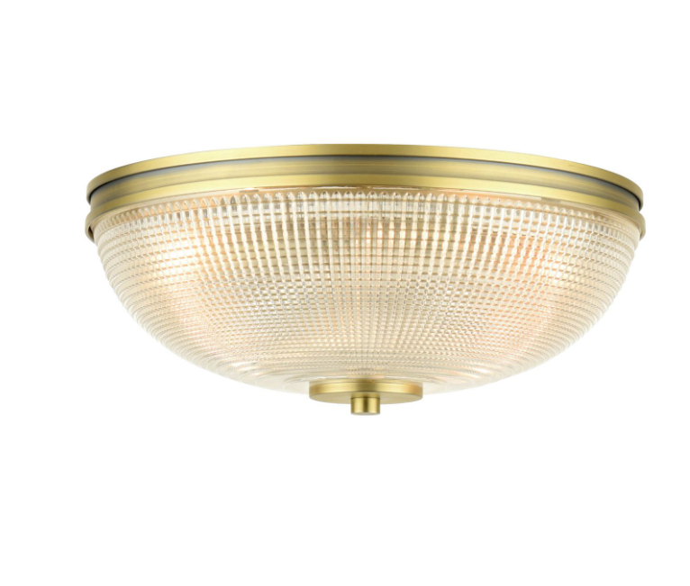 Langdon 2 Light Bathroom Ceiling Light Matt Antique Brass and Textured Glass IP44