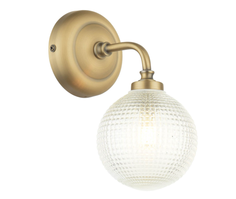 Langdon Bathroom Wall Light Matt Antique Brass and Textured Glass IP44