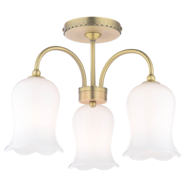 Lidsell 3 Light Semi-Flush Matt Antique Brass and Opal Glass