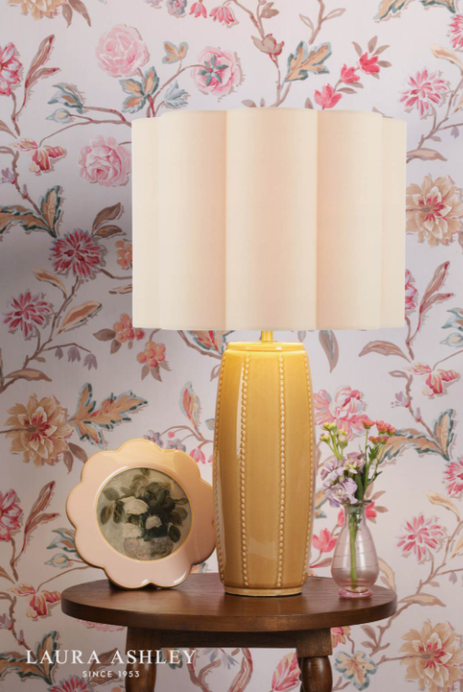 Littleton Table Lamp Yellow Ceramic and Antique Brass With Shade