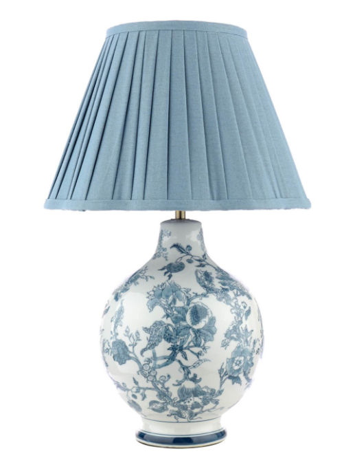 Maltby Table Lamp Blue Ceramic and Antique Brass With Shade