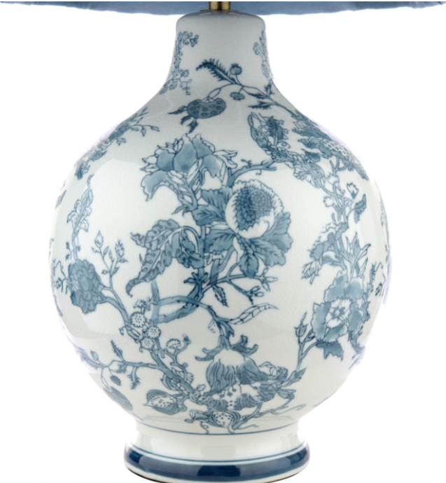 Maltby Table Lamp Blue Ceramic and Antique Brass With Shade
