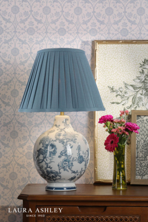 Maltby Table Lamp Blue Ceramic and Antique Brass With Shade