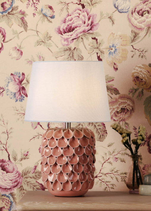 Marwick Table Lamp Pink Ceramic and Brushed Silver With Shade