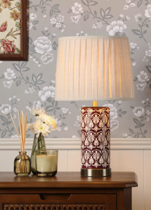 Medlock Table Lamp Purple Ceramic and Antique Brass With Shade