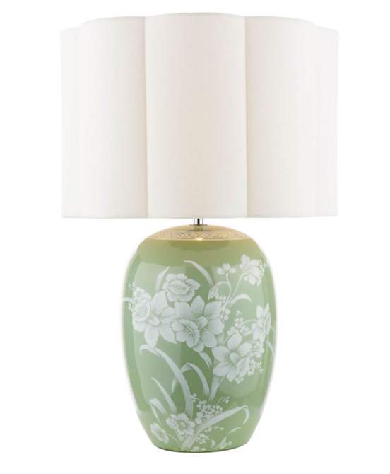 Pashley Table Lamp Green Ceramic and Polished Chrome With Shade