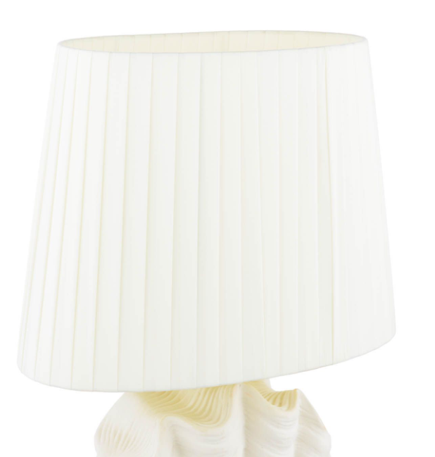 Shell Table Lamp White Ceramic and Satin Chrome With Shade