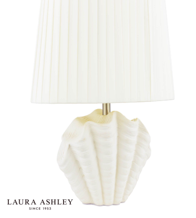 Shell Table Lamp White Ceramic and Satin Chrome With Shade