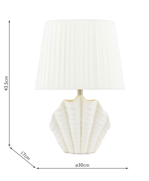 Shell Table Lamp White Ceramic and Satin Chrome With Shade