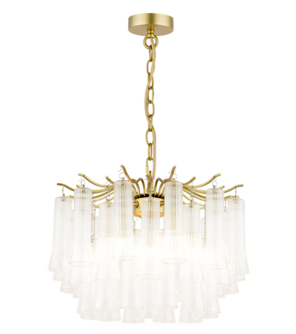 Penlee 4 Light Pendant Matt Antique Brass and Ribbed Glass