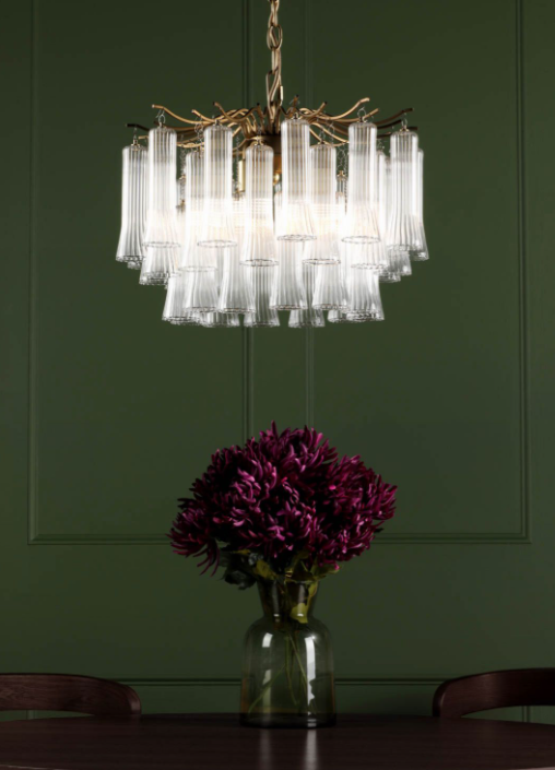 Penlee 4 Light Pendant Matt Antique Brass and Ribbed Glass