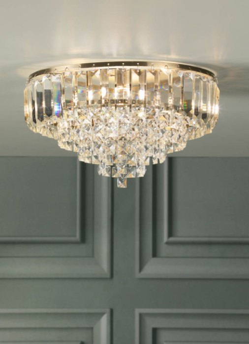 Vienna 3 Light Flush Crystal and Antique Brass