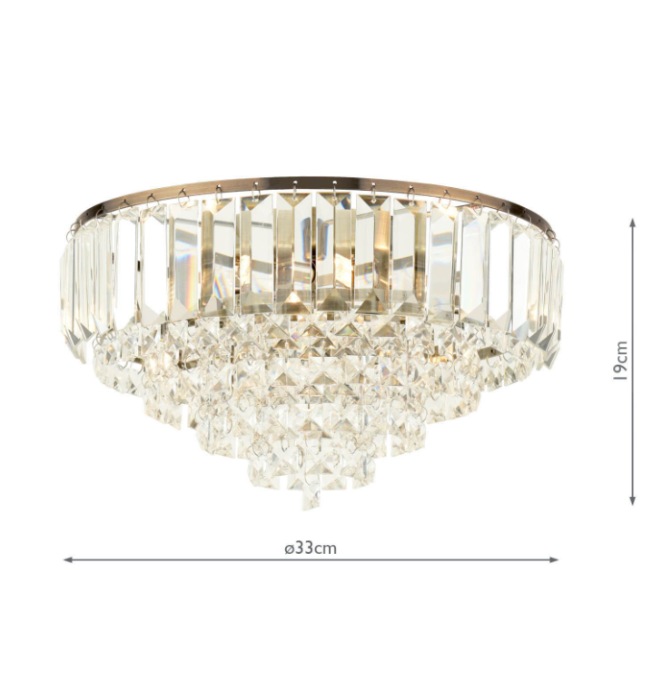 Vienna 3 Light Flush Crystal and Antique Brass