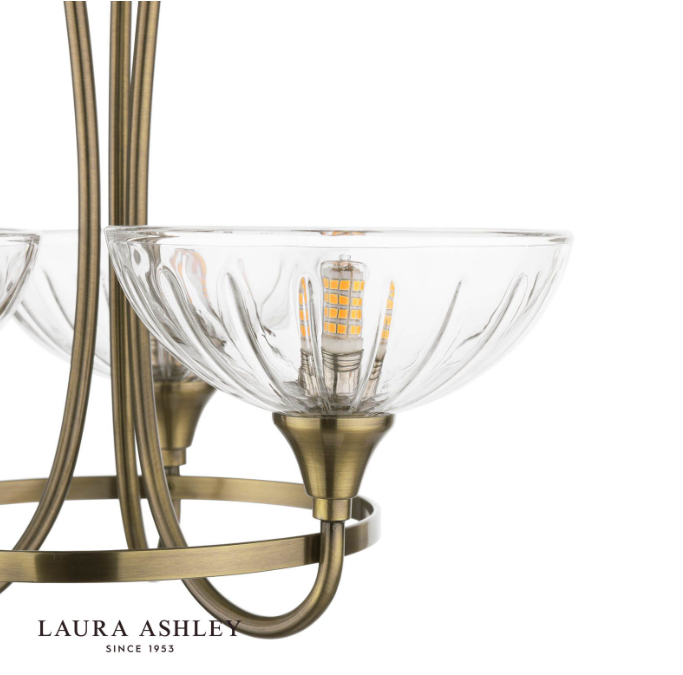 Wellham 3 Light Semi-Flush Antique Brass and Ribbed Glass