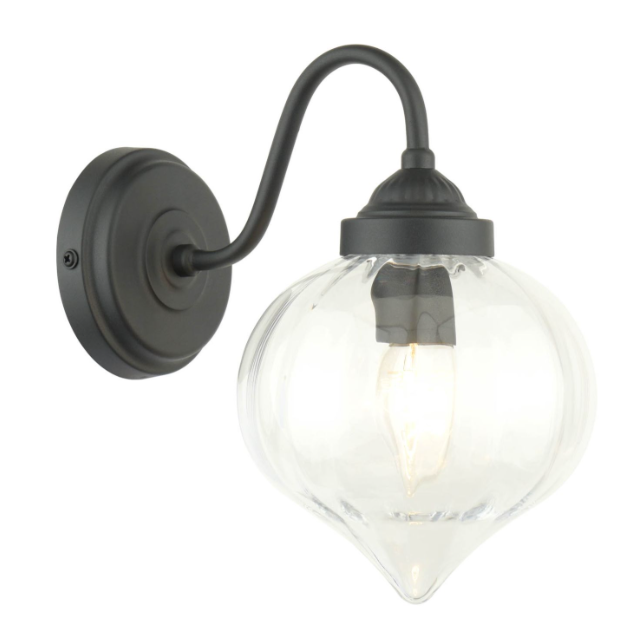 Whitham Outdoor Wall Light Matt Black and Ribbed Glass IP44